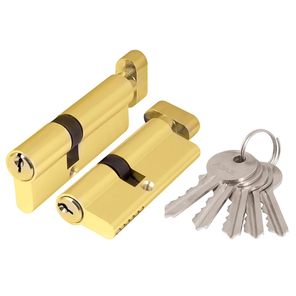 Фото Цилиндровый механизм (AX102/60) AX1002Knob60 (25+10+25) PB латунь с вертушкой